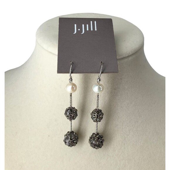 J. Jill Pearl Pavé Earrings w/ Beaded Adjustable Cord Necklace Set Y Statement - Picture 11 of 14